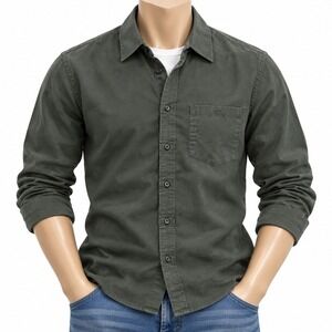 APC Mens Olive Green Cotton Twill Long Sleeve Button Down Shirt Size M